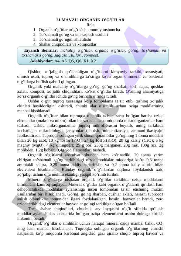 Organik o‘g‘itlar haqida umumiy tushuncha