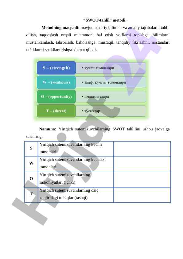 Swot-tahlil metodi va uning maqsadlari