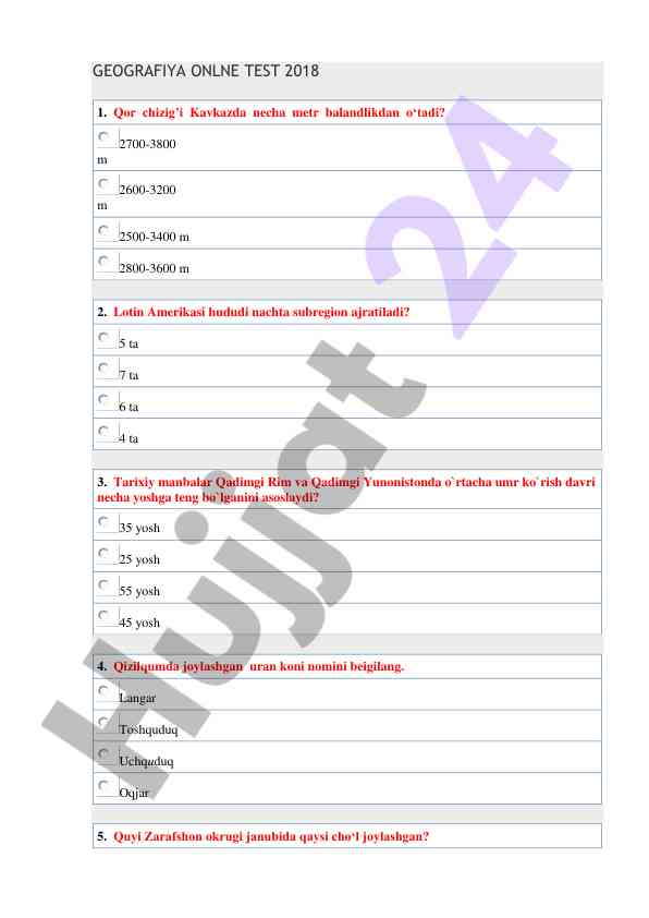 Geografiya online test savollari 2018