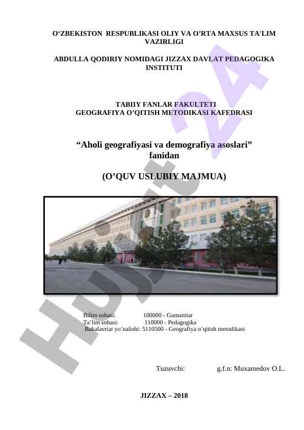 Aholi geografiyasi va demografiya asoslari