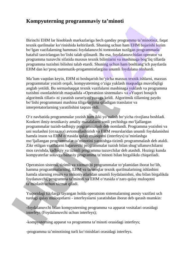 Kompyuterning programmaviy ta’minoti