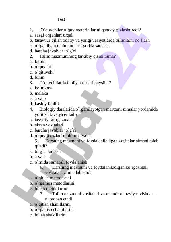 O‘quvchilarning ta’lim jarayonida faoliyat turlari