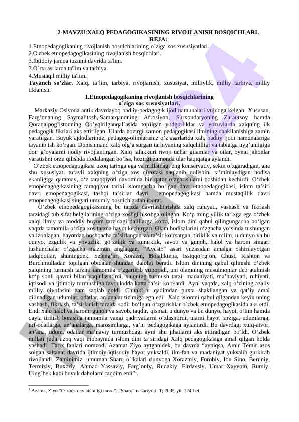 Xalq pedagogikasining rivojlanish bosqichlari