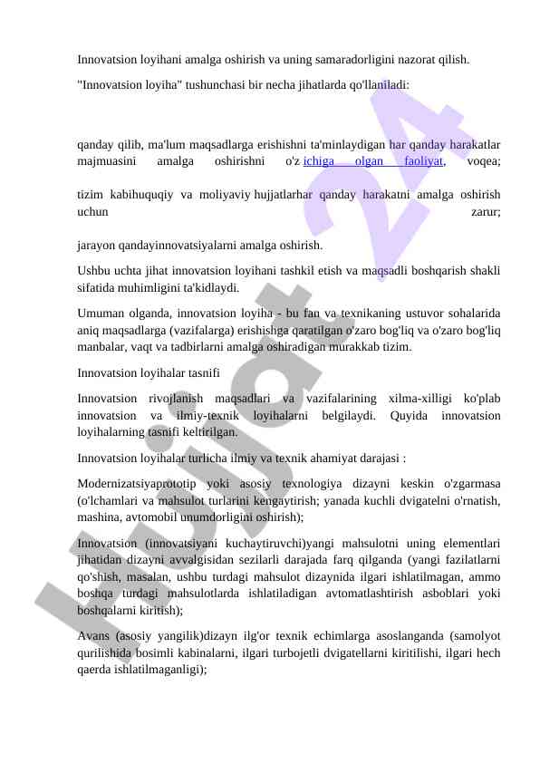 Innovatsion loyihalarni amalga oshirishi va nazorati
