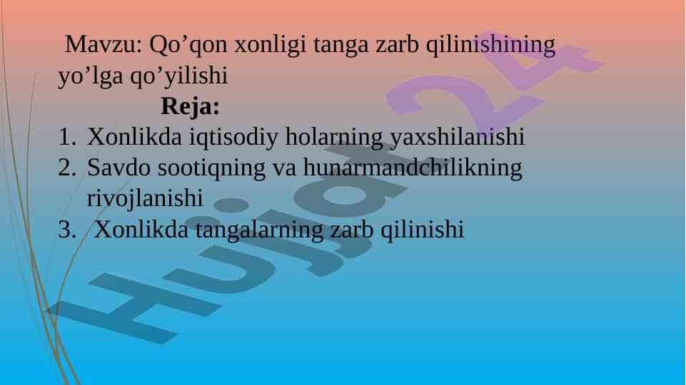 Qo’qon xonligi tanga zarb qilinishi haqida maqola