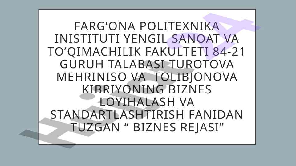 Nam salfetka ishlab chiqarish biznes rejasi