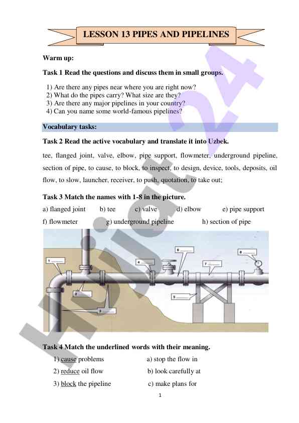 Pipes and pipelines vocabulary development