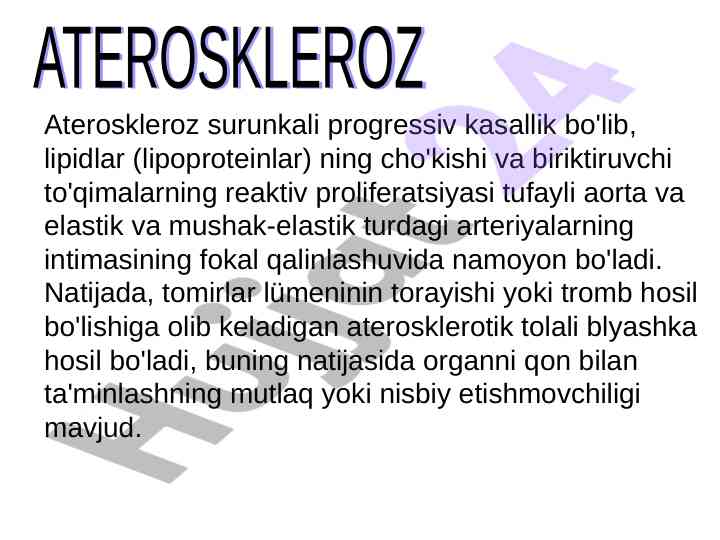 Ateroskleroz: surunkali kasallik va patogenezi
