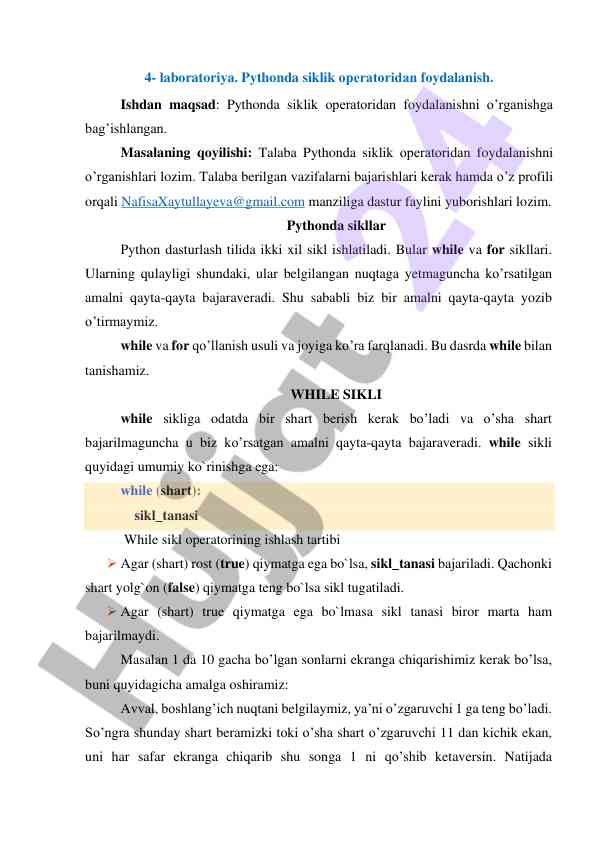 Pythonda siklik operatoridan foydalanish