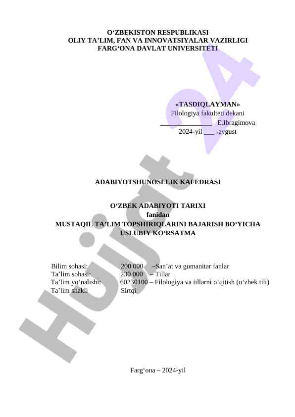 Uzbek adabiyoti tarixi fanidan mustaqil ta’lim