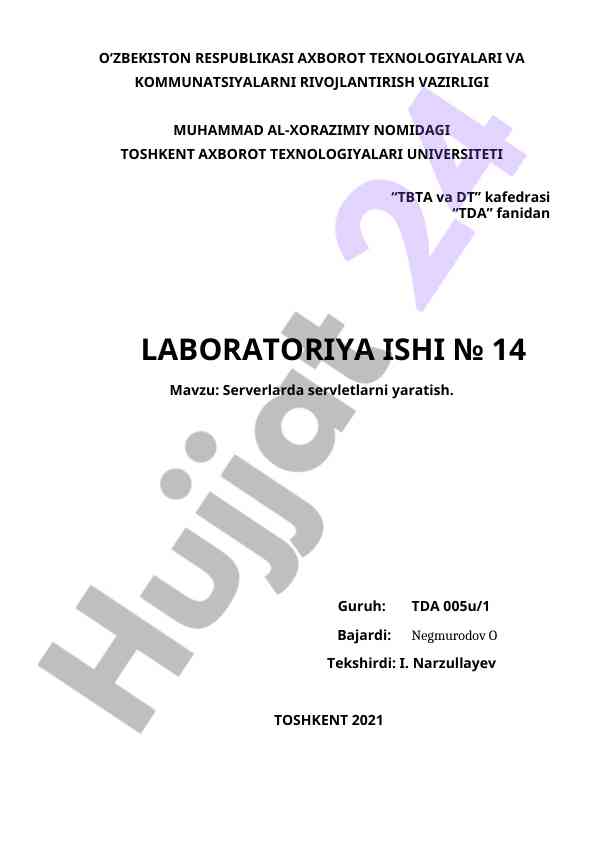 Serverlarda servletlarni yaratish laboratoriya ishlari
