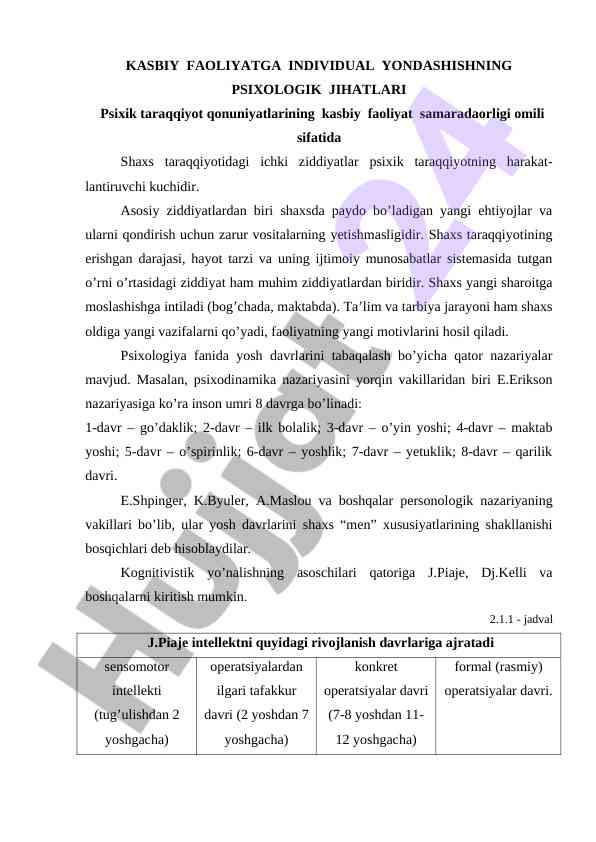 Psixologik jihatlar va kasbiy faoliyatga yondashish