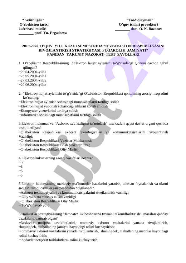 O‘zbekiston respublikasi rivojlantirish strategiyasi test