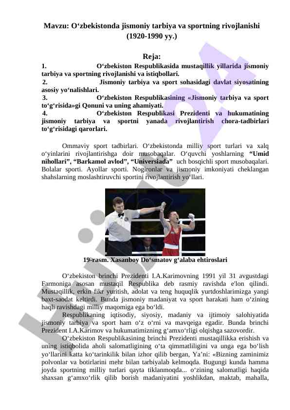 O'zbekistonda jismoniy tarbiya va sport rivojlanishi