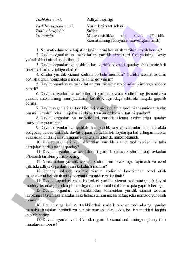Yuridik xizmatlarning faoliyati va rivojlanishi