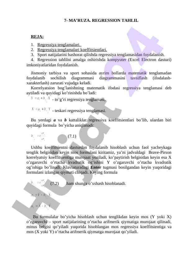 Regressiya tahlilida sport natijalarini bashorat qilish