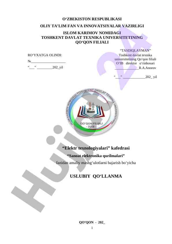 Sanoat elektronika qurilmalari uslubiy qo‘llanma