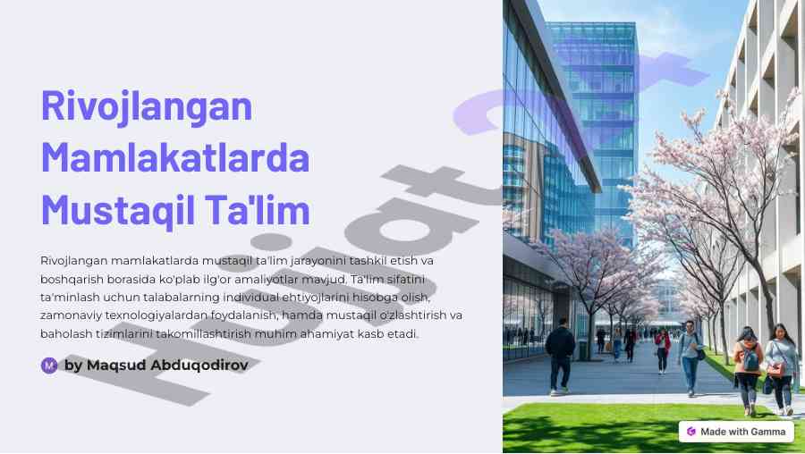 Mustaqil ta'lim rivojlangan mamlakatlarda tashkil etish