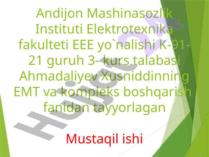 Guruhli elektr yuritmalar tahlili mustaqil ish