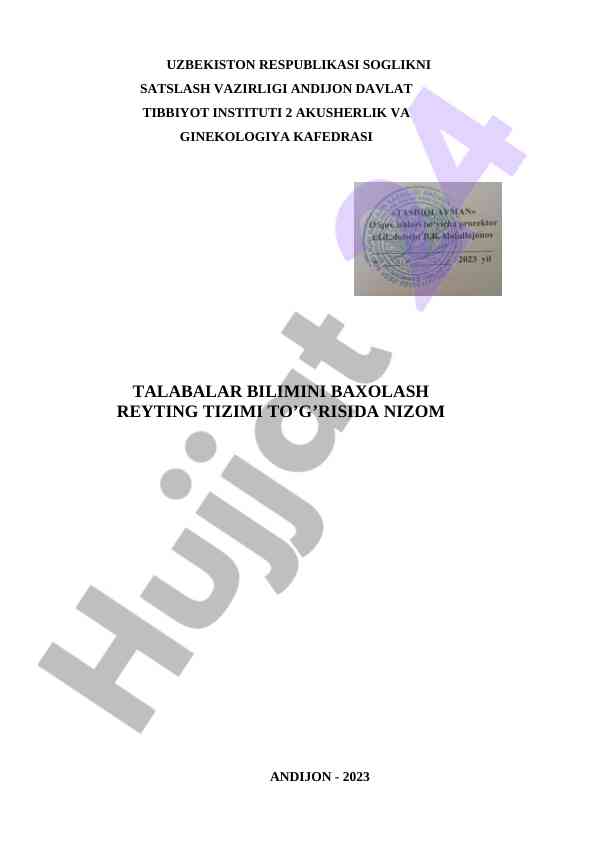 Talabalar bilimini baxolash reyting tizimi nizomi