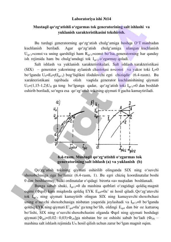 Oʻzgarmas tok generatorining salt ishlashi