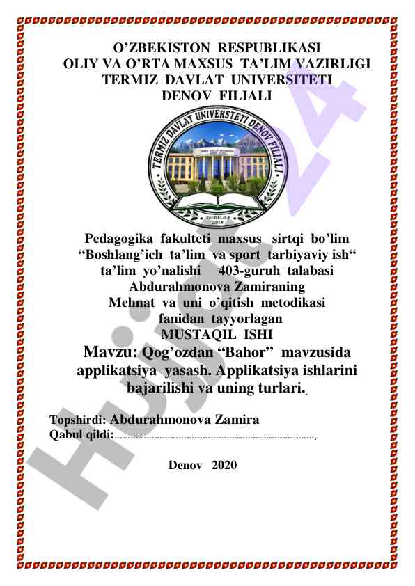 Qog'ozdan bahor mavzusida applikatsiya yasash