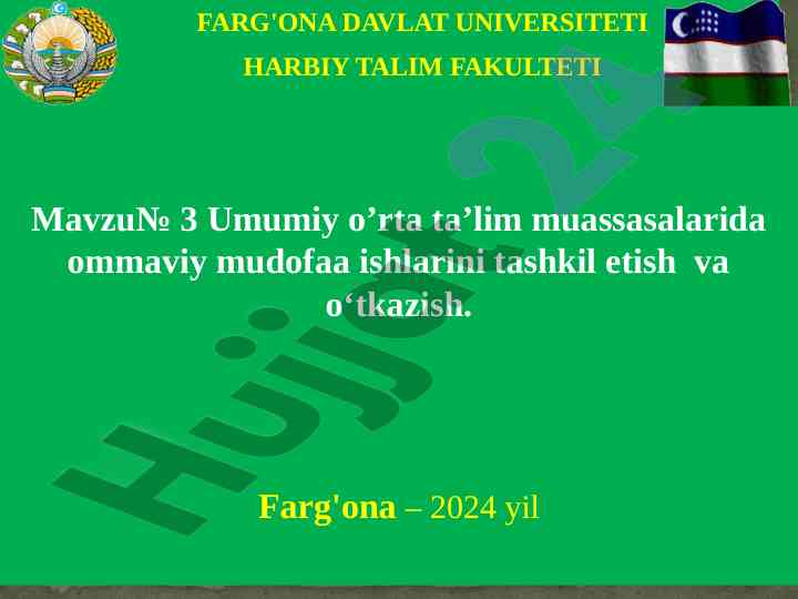 Ommaviy mudofaa ishlarini tashkil etish asoslari