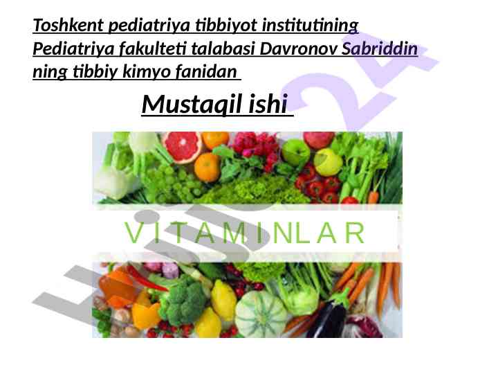 Vitaminlar haqida umumiy tushunchalar