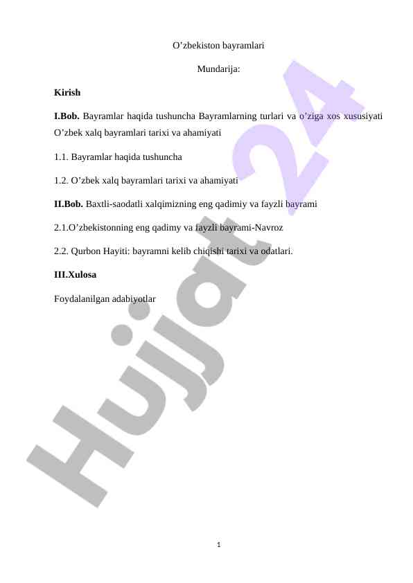 Oʻzbekiston bayramlari tushunchasi