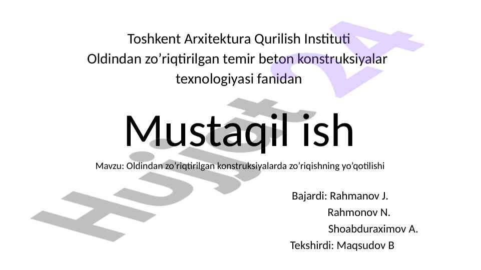 Oldindan zo’riqtirilgan konstruksiyalardagi zo’riqish