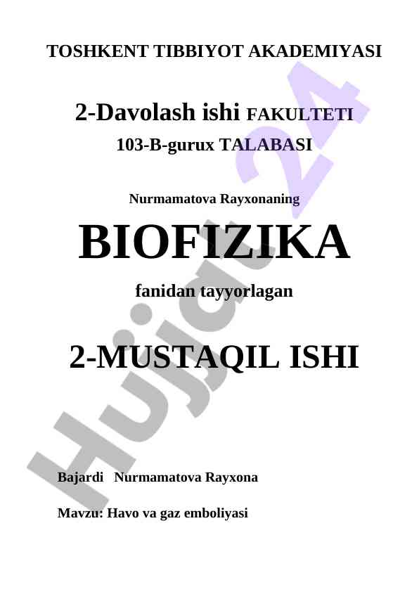 Havo va gaz emboliyasi tashqi ta'siri