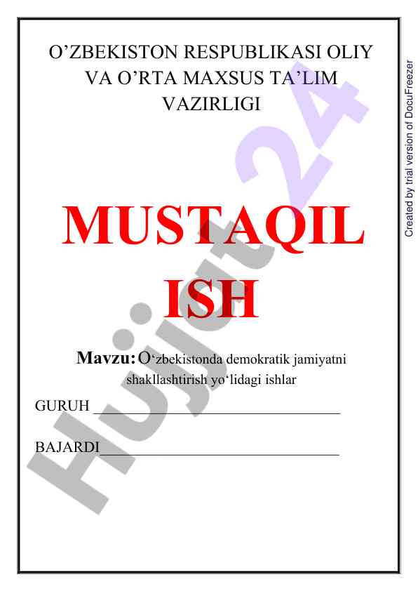 O‘zbekistonda demokratik jamiyatni shakllashtirish