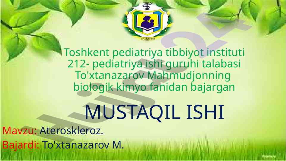 Ateroskleroz haqida mustaqil ish