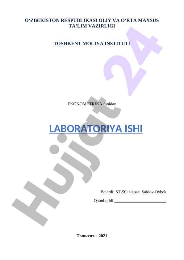 Ko'p omilli ekonometrik tahlil laboratoriya islari