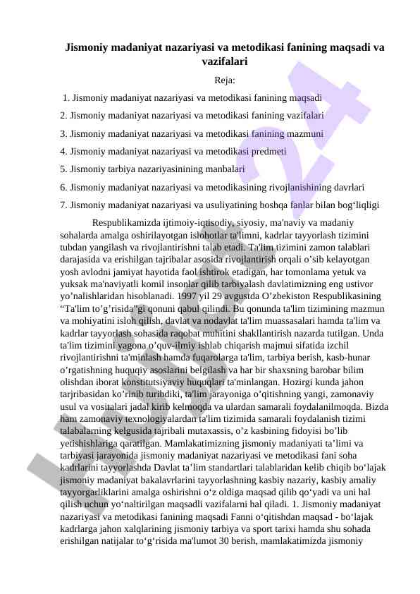 Jismoniy madaniyat nazariyasi va metodikasi