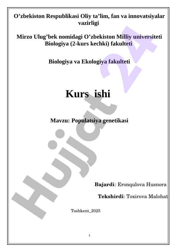 Populatsiya genetikasi kurs ishining mavzusi
