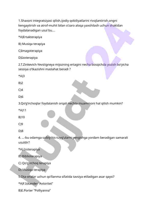 Integratsiya qilish va terapiya usullari testi