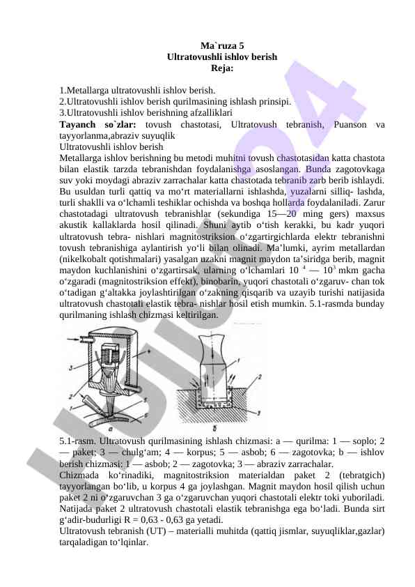 Ultratovushli ishlov berish texnologiyasi