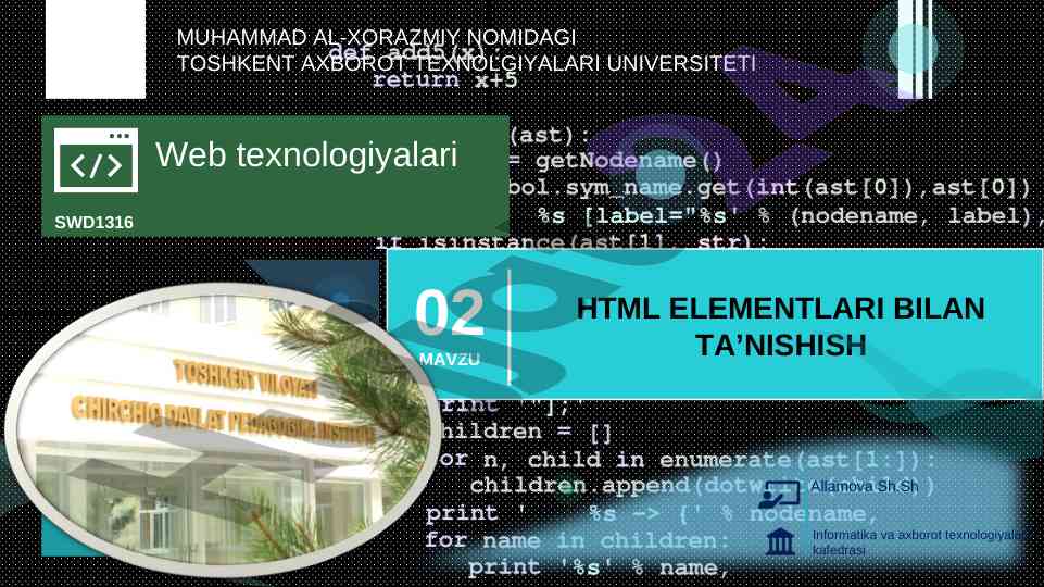 Web texnologiyalari bilan html elementlari tanishish