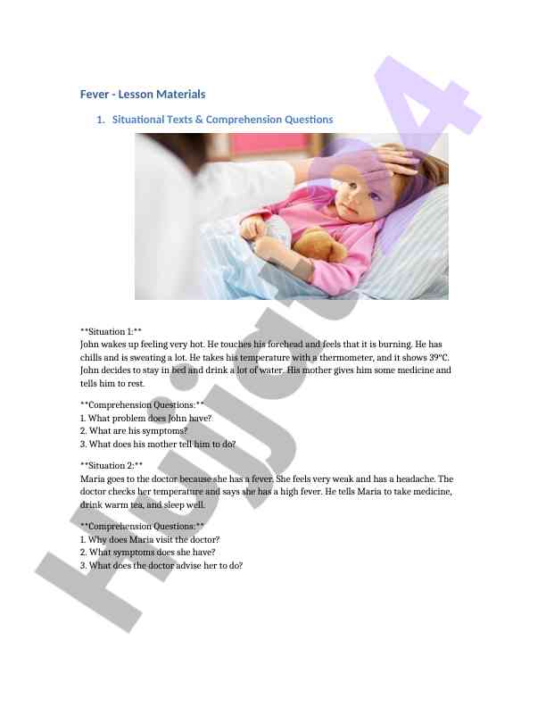 Fever lesson materials comprehension questions