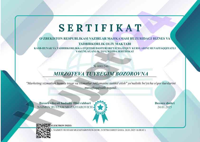 Marketing xizmatlari va reklama tashkil etish