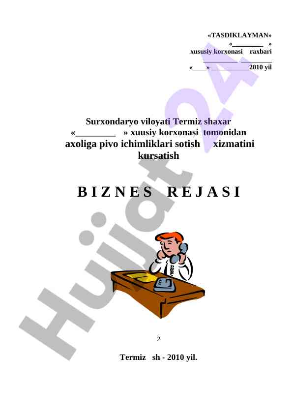 Pivo ichimliklari sotish xizmatining biznes rejasi