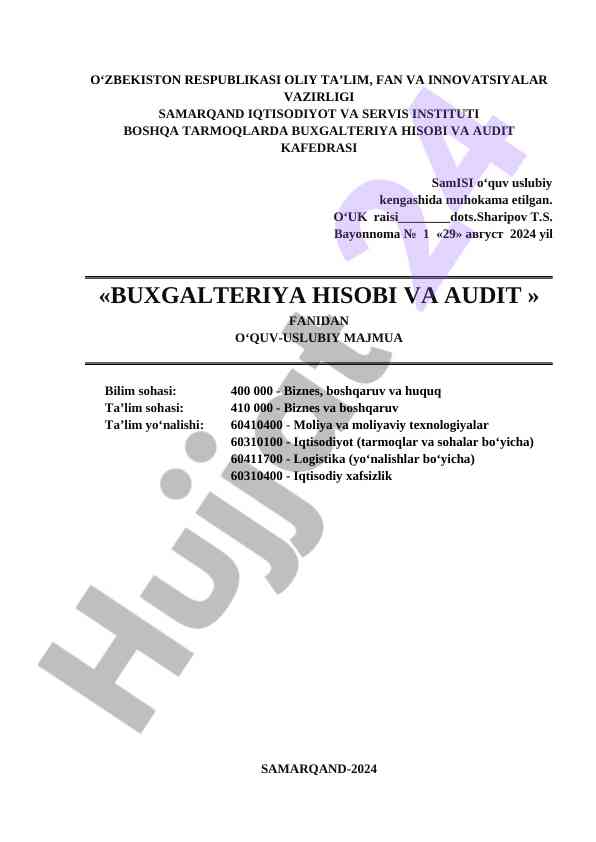 Buxgalteriya hisobi va audit o‘quv-uslubiy majmua