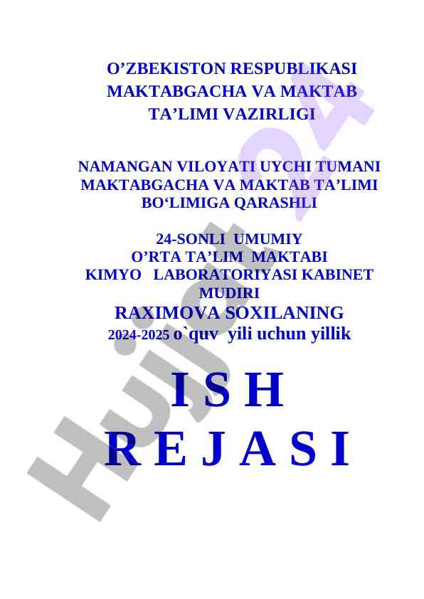 Yillik kimyo laboratoriya ish rejasi 2024-2025