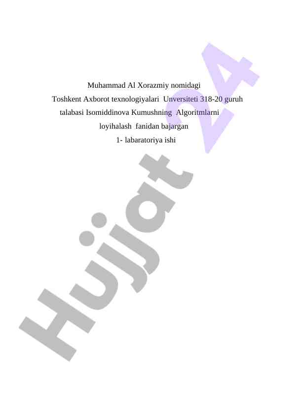 Algoritmlarni loyihalash fanidan laboratoriya ishlari