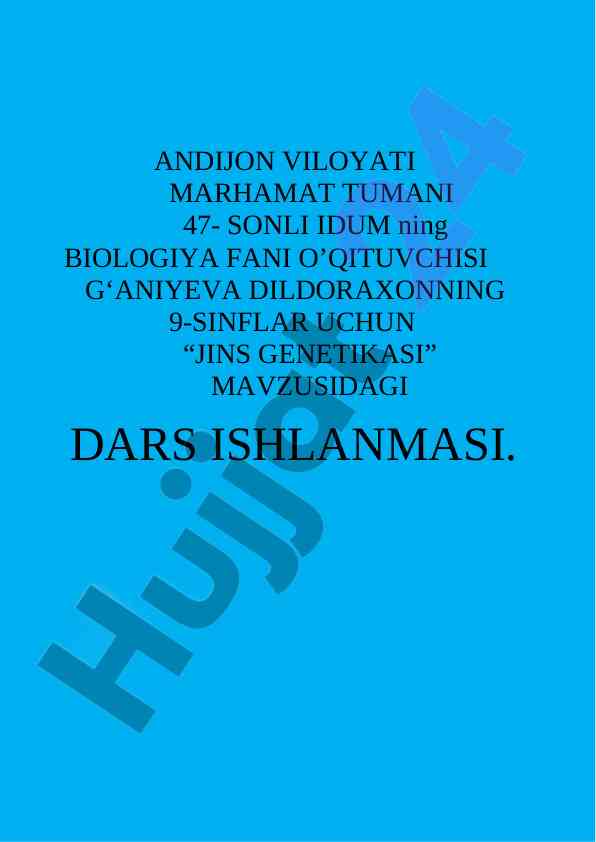 Jins genetikasi mavzusidagi dars ishlanmasi