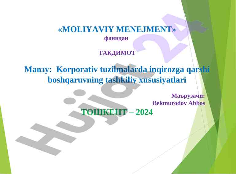 Korporativ tuzilmalarda inqirozga qarshi boshqaruv