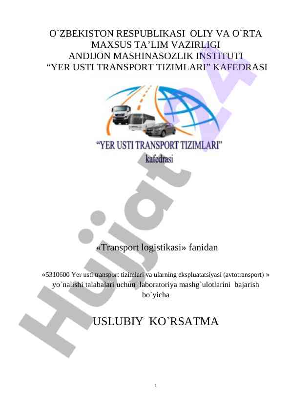 Laboratoriya mashg'ulotlari uchun usuliy ko'rsatma
