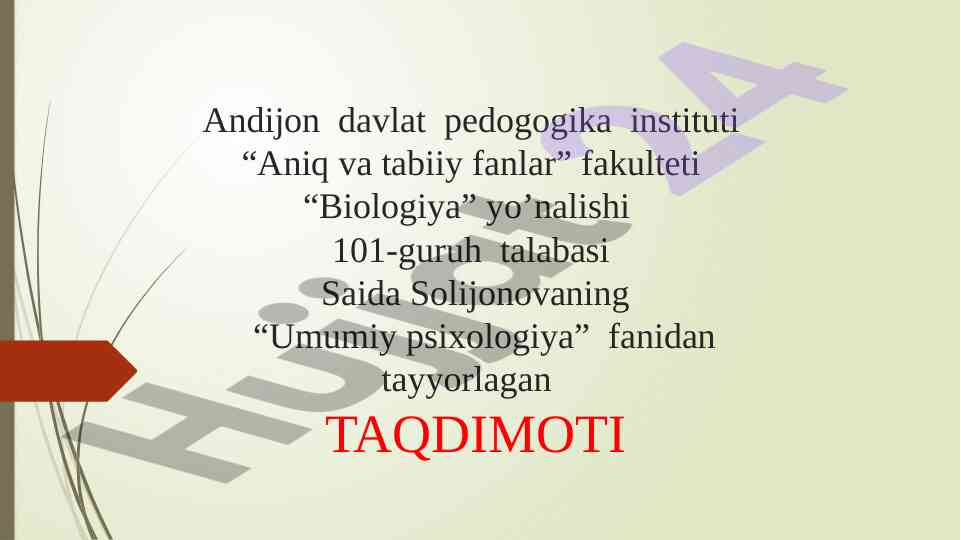 Umumiy psixologiya fani taqdimoti
