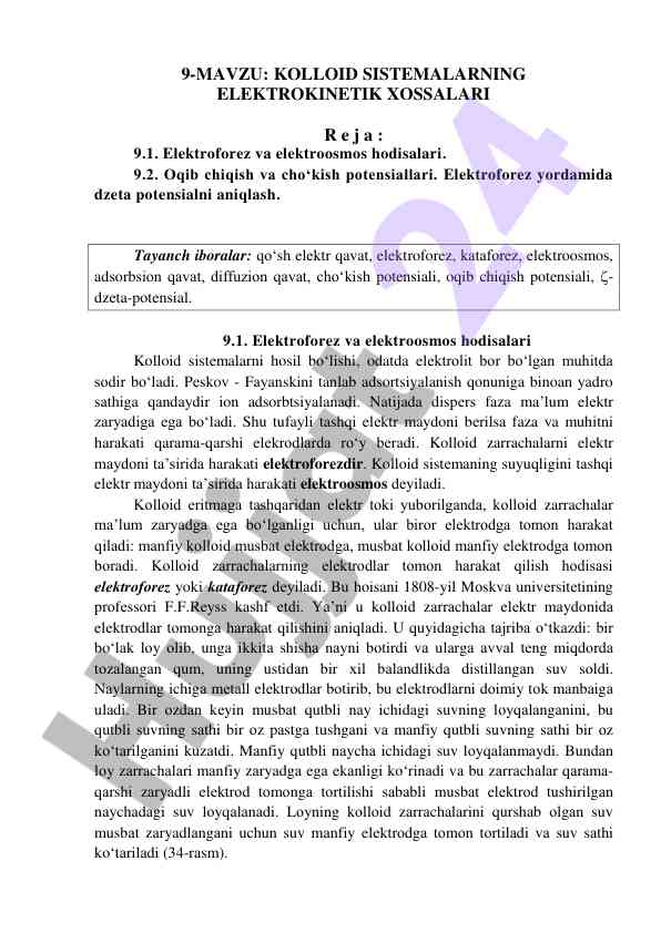 Kolloid sistemalar va elektrokinetik xossalari